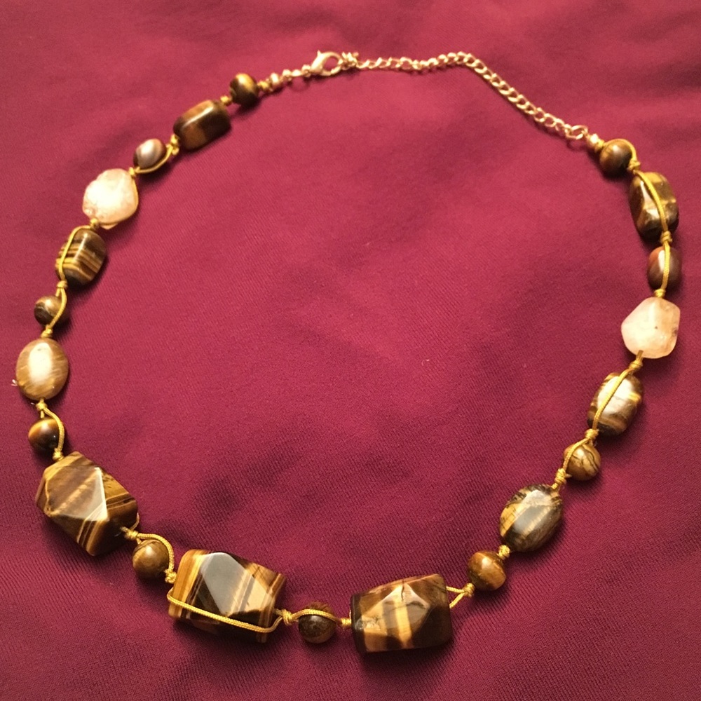 Brown stone, Tigers eye necklace on string